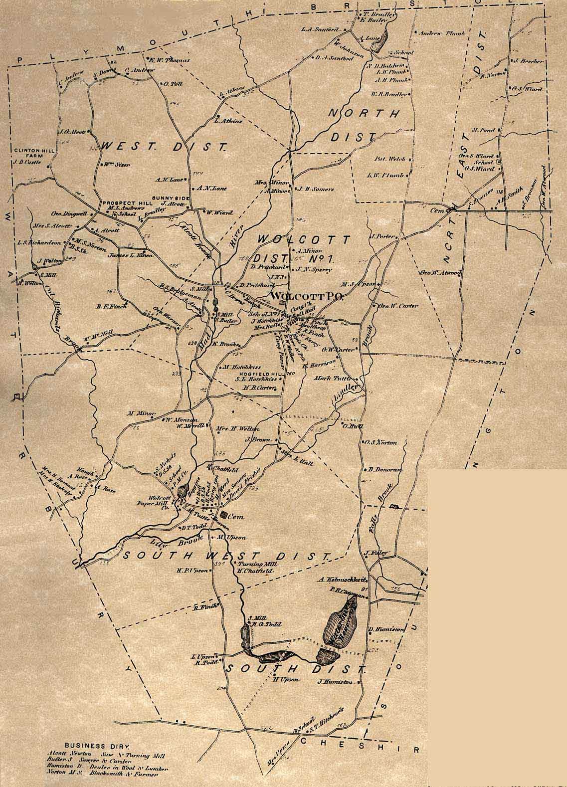 Wolcott CT Map, 1868