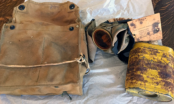 canvas case, gas mask and canister